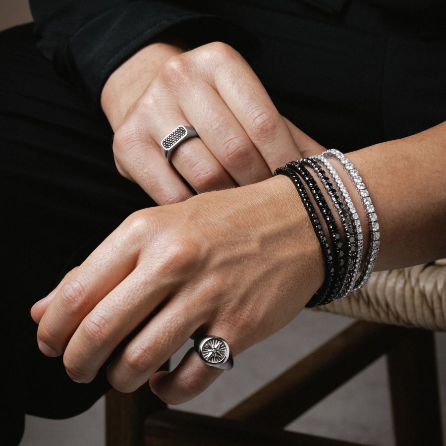 Bracciale Uomo Liu Jo Tennis Zirconi Neri 3 MM Acciaio Nero MLJ561